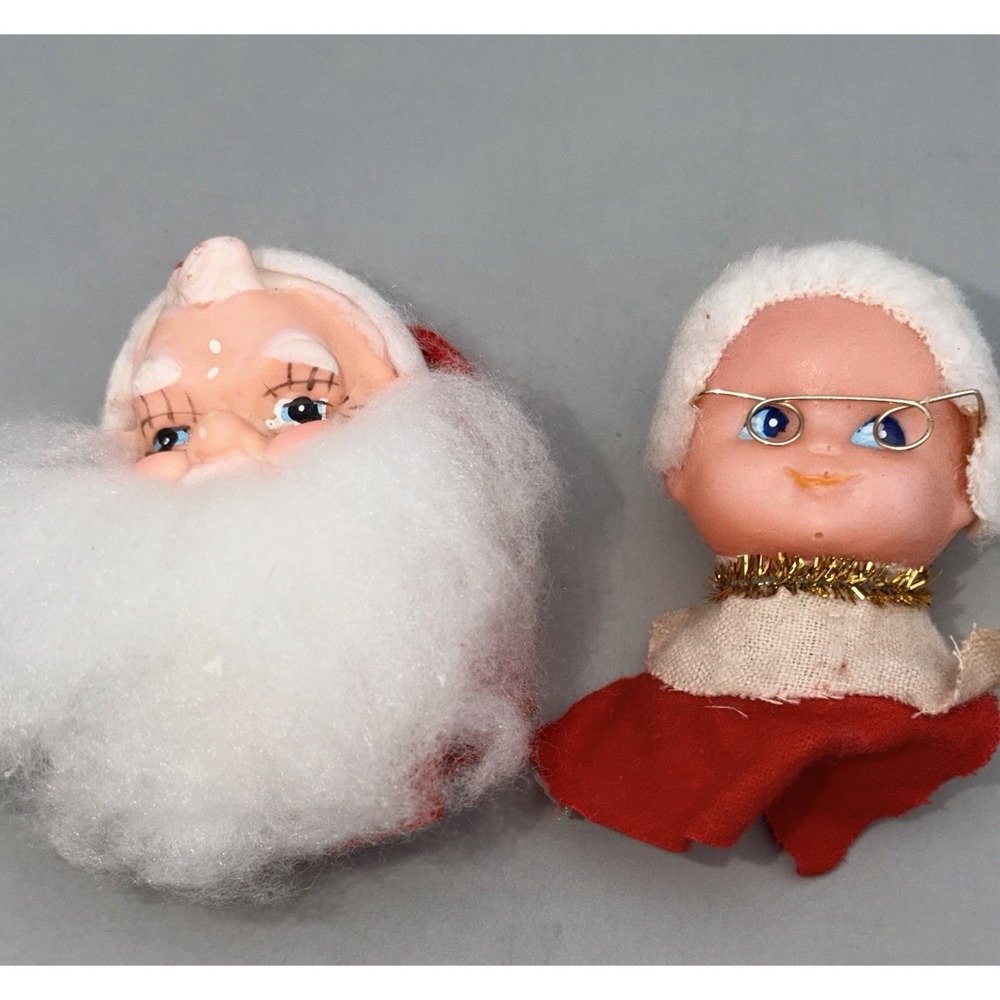 Vintage Japan Santa Mrs Claus Ornament Heads Kitsch Christmas Retro MCM